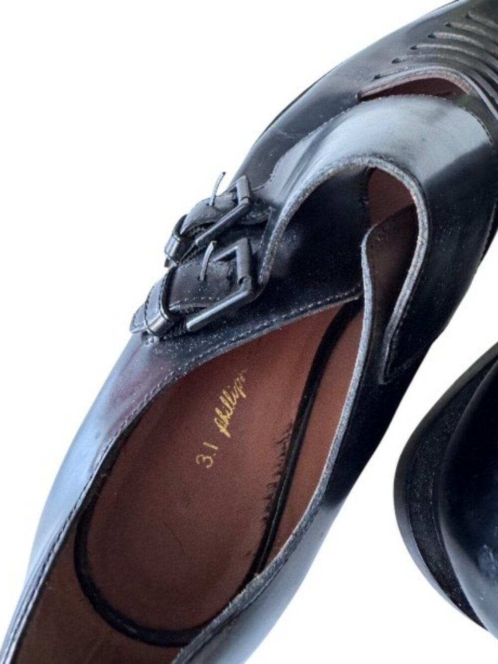 3.1 Phillip Lim leather monk strap ladder cutout loafers black women's size 37 - Picture 6 of 8